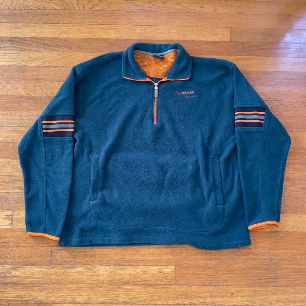 VTG 90s‎ Rag Wear Men's Teal Fleece Quarter Zip Pullover Sunriver Oregon Size L
